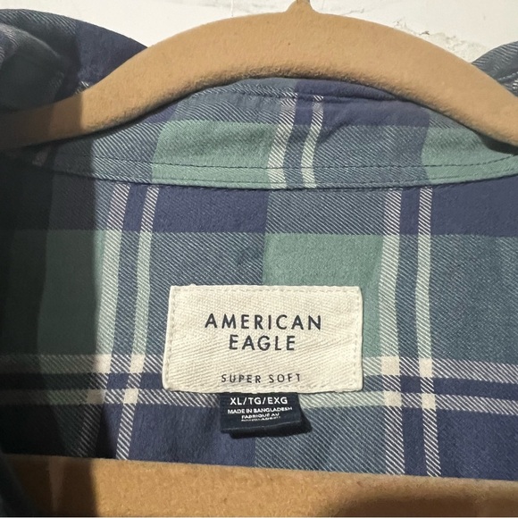 American Eagle Flannel Turquoise Blue White Plaid Size XL SUPER SOFT Fall - Picture 5 of 5